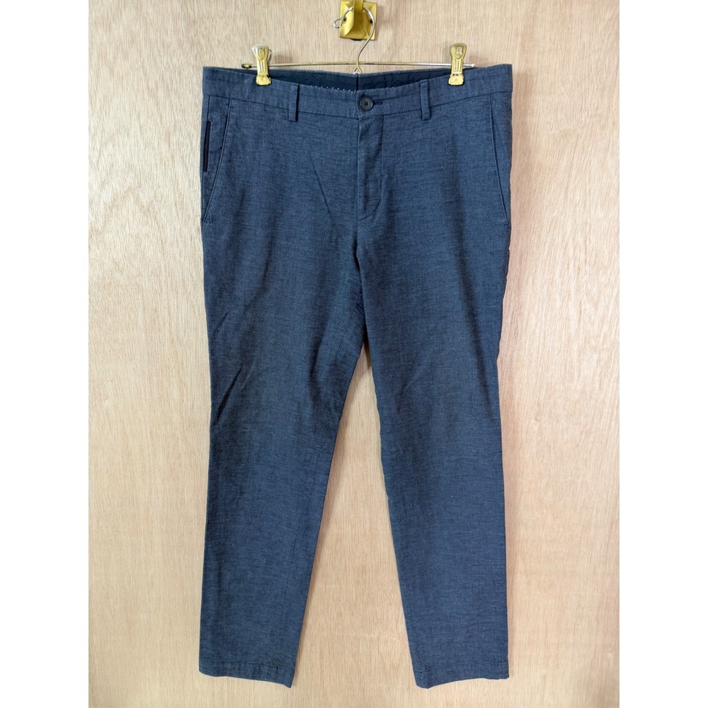 Hugo Boss Mens Slim Fit Textured Dress Pants Blue Flat Front Trousers 33x29